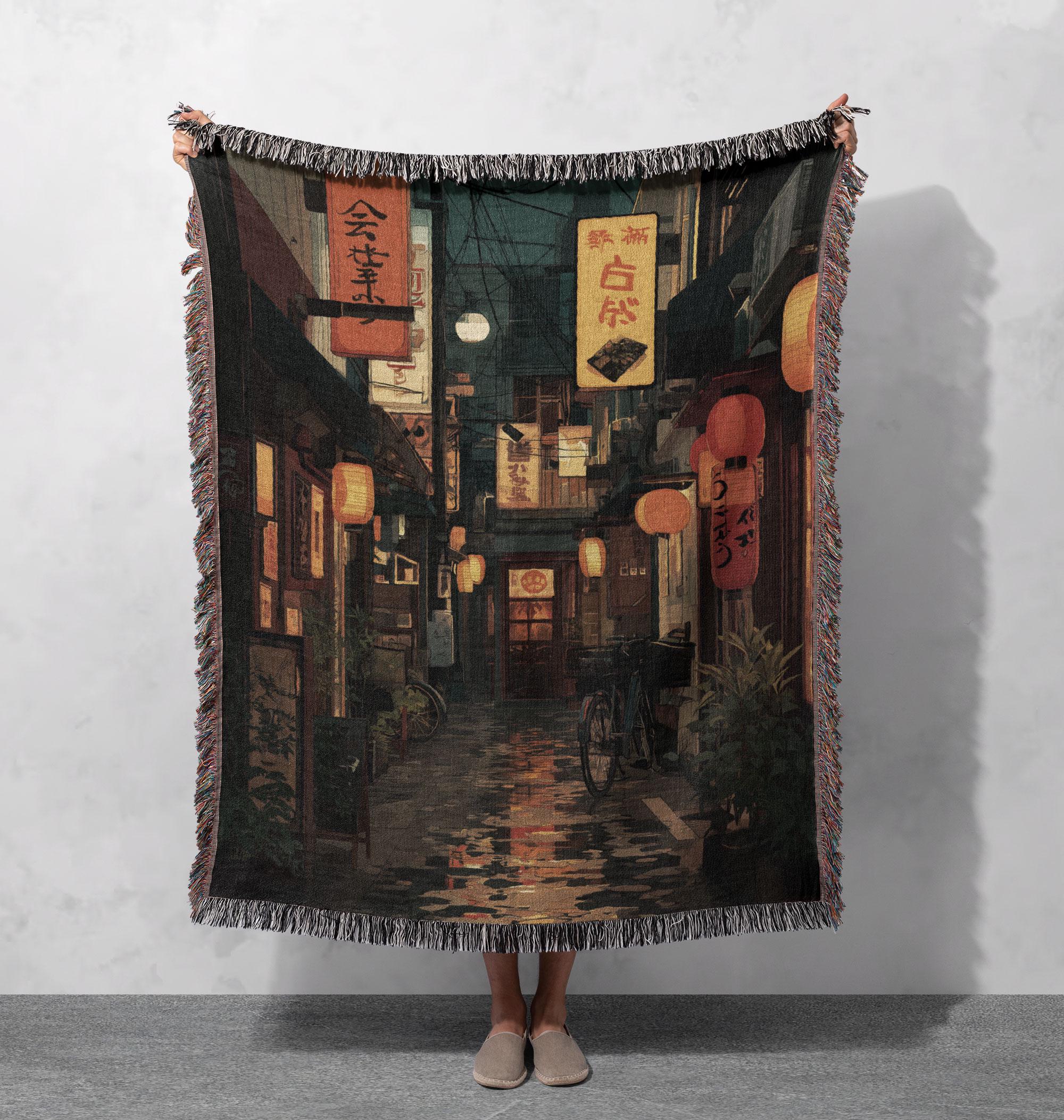 Titlejapanese Alley Woven Blanket 100% Cotton, Tokyo Traveler Gift
