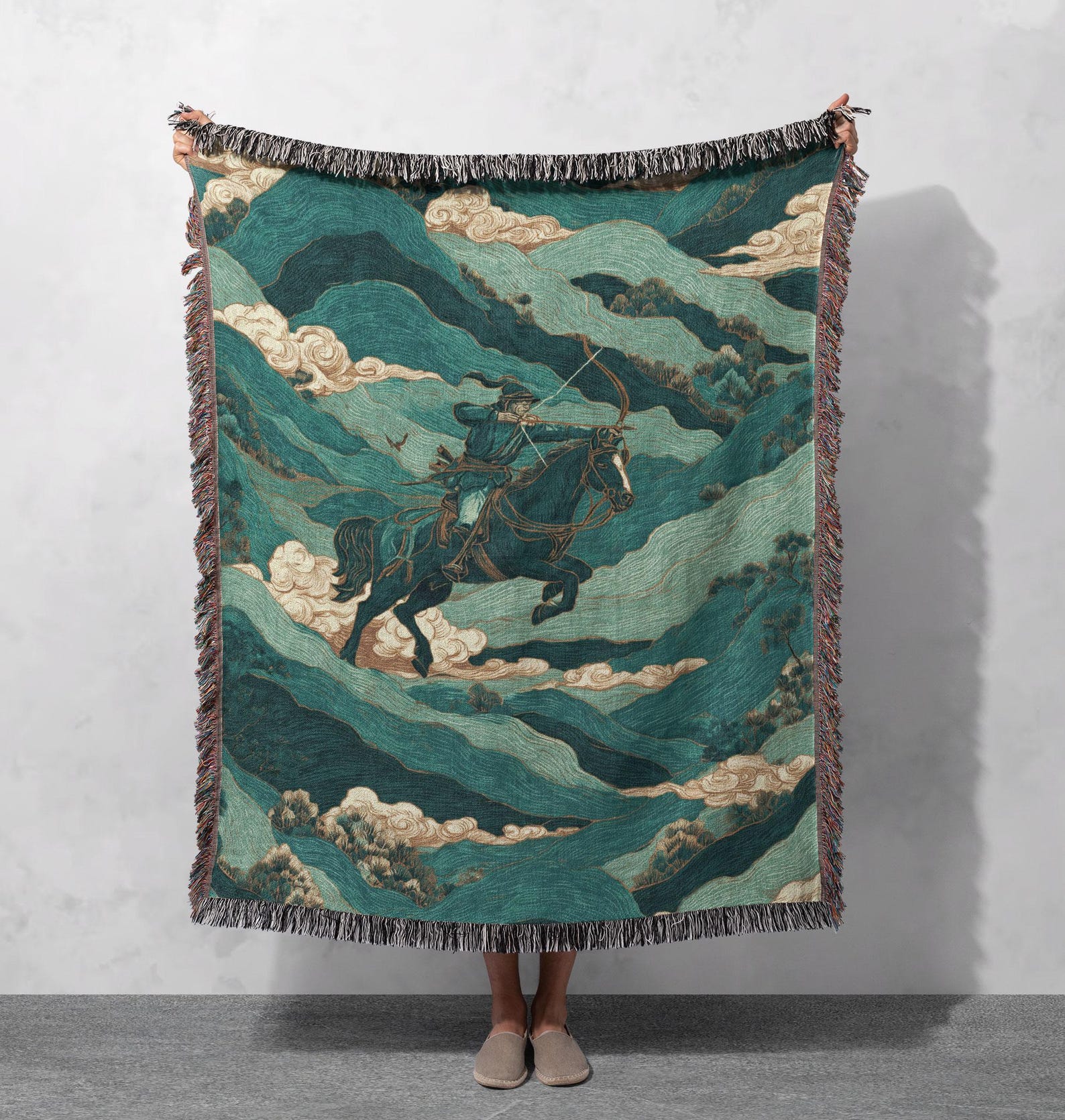 Japanese Warrior Woven Blanket - 60 in × 50 in