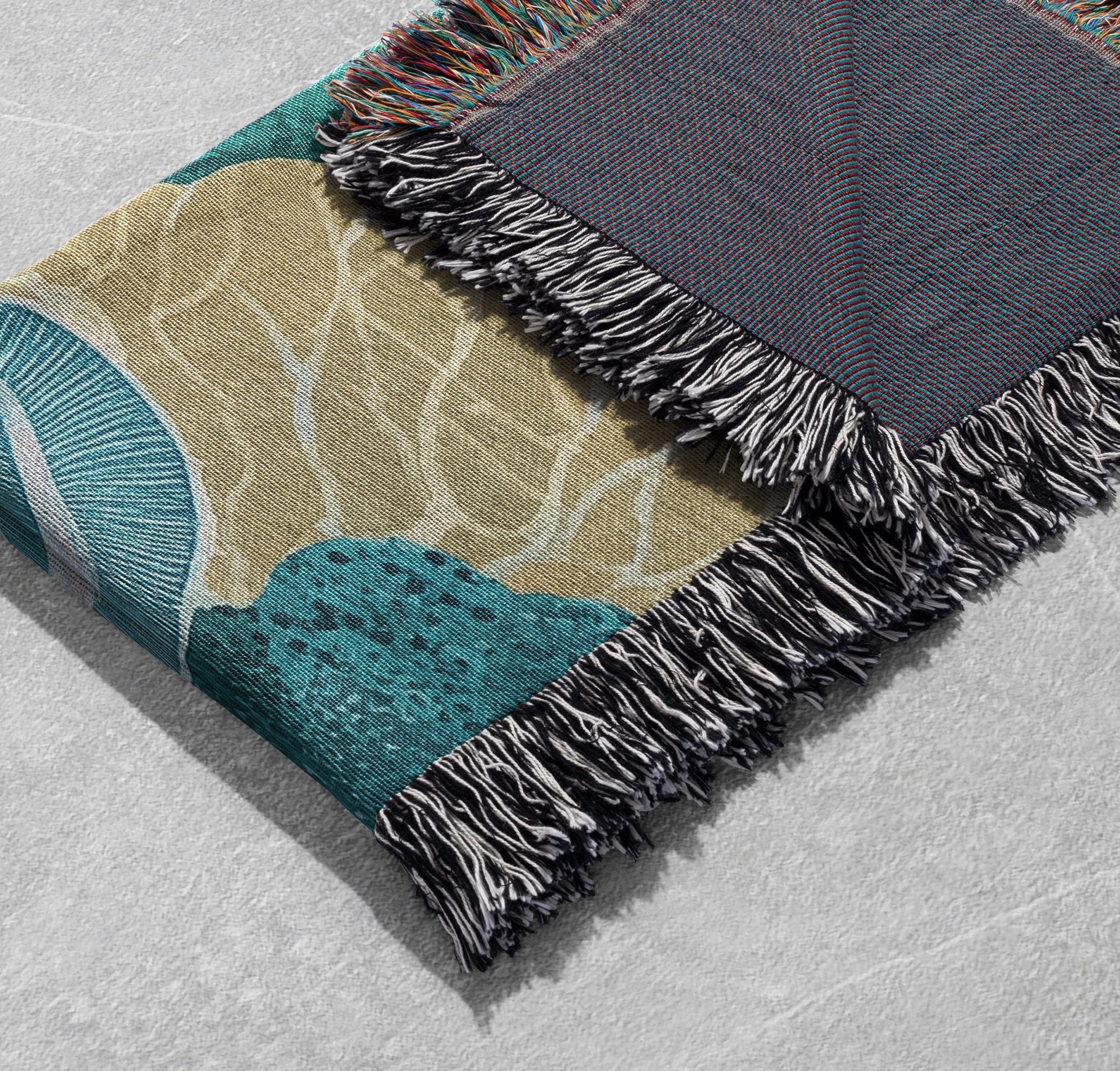 Ocean Coral Reef Woven Blanket 100% Cotton, Marine Life Woven
