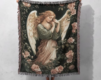 100% katoenen geweven engelendeken – vintage hemels tapijt, romantische bloemendeken