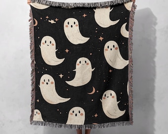 100% katoenen spookgeweven deken, leuke griezelige Halloween-deken, Cottagecore-deken, woondecoratie