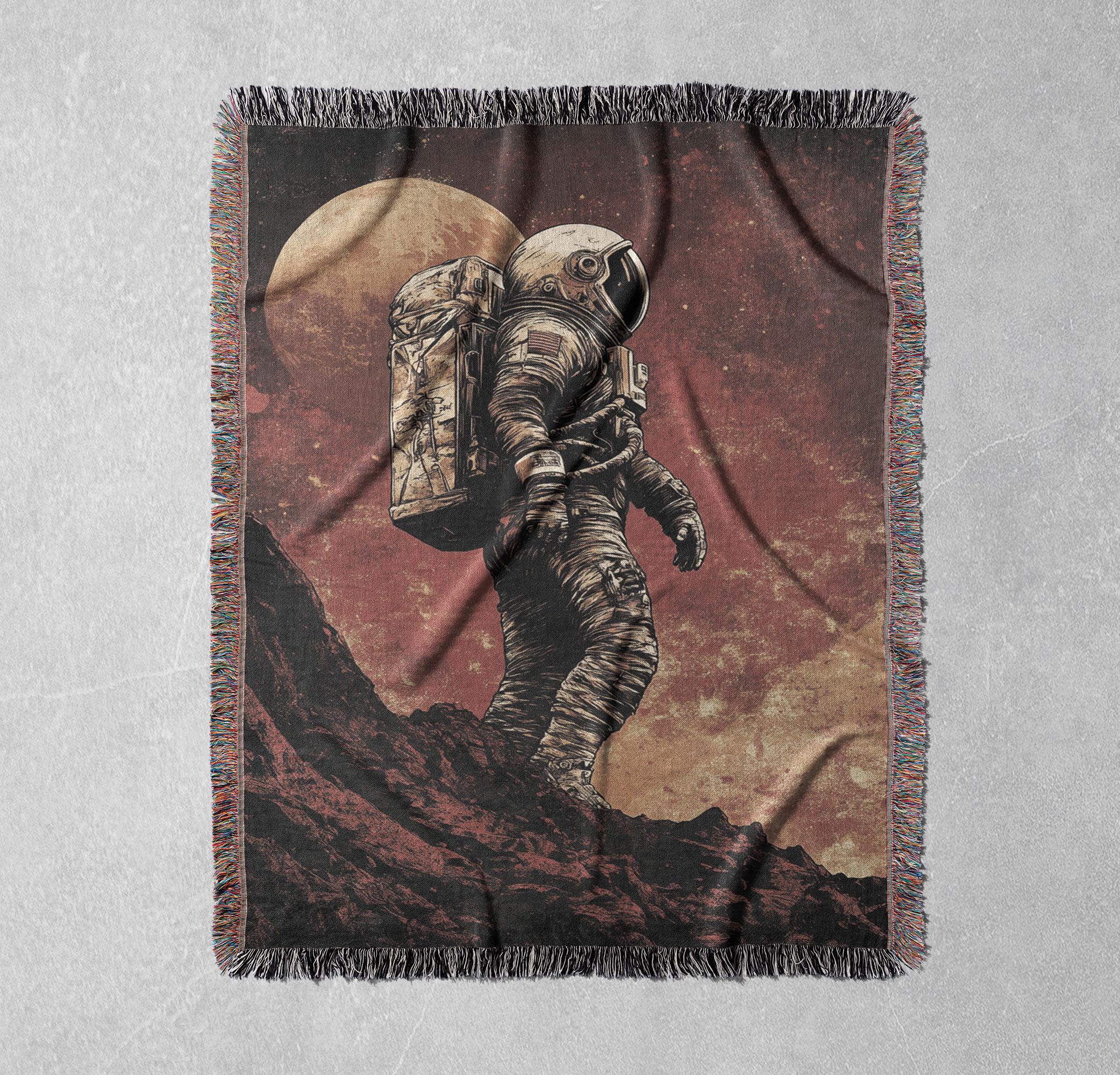 Astronaut Adventure Woven Blanket 100% Cotton, Red Planet Space