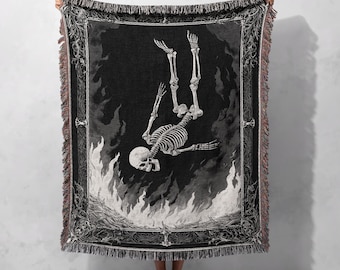 Manta tejida 100 % algodón para amantes del gótico, tapiz de arte macabro, decoración de Halloween, arte oculto, regalo pagano