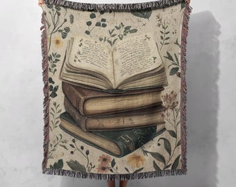 Personalisierte Lesedecke aus 100 % Baumwolle, Vintage-Bibliotheksmotiv, Kuscheldecke, Geschenk für Literaturbegeisterte, Wohnaccessoire
