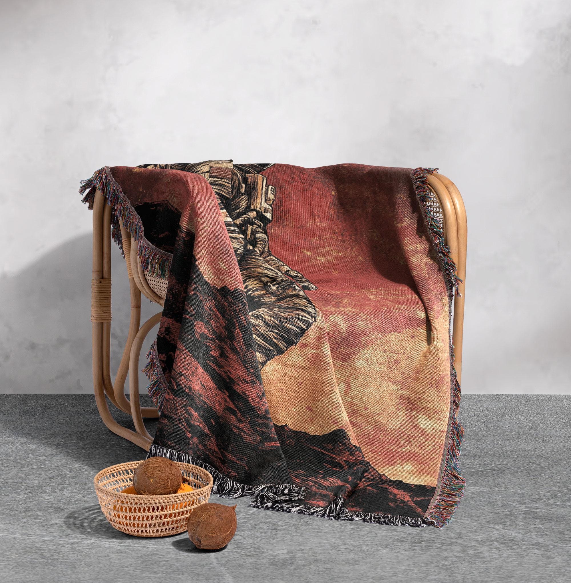 Astronaut Adventure Woven Blanket 100% Cotton, Red Planet Space
