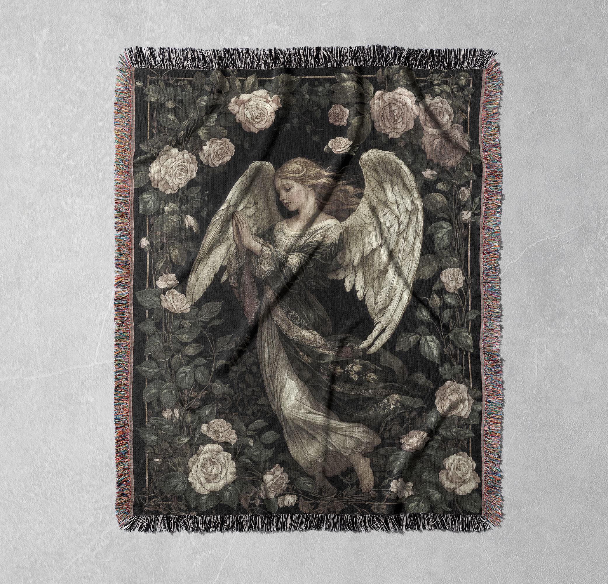 100% Cotton Angel Woven Blanket – Ethereal Gothic Tapestry