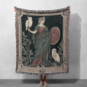 100% Cotton Athena Woven Blanket – Goddess Tapestry, Mythology Home Decor