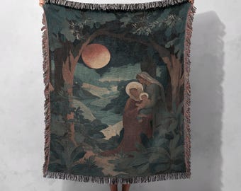 Christian Art Woven Blanket 100% Cotton, Catholic Mom Gift Woven Throw, Religious Decor Tapestry, Virgin Mary And Jesus, Spiritual Faith.