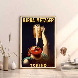 Vintage Italian Beer Poster – Birra Metzger Torino, Retro Wall Art – Vintage Poster Wall Art for Home Decor