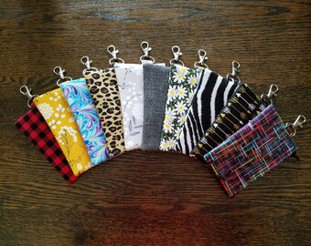 5x3 Clip-On Zipper Pouch Keychain, Coin ID Bag Purse, Ear Bud Holder, Clip On Key Chain Wallet, Gift for Student, Lined and Padded