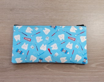 Cute 8 x 4 Pouch, Dental, Dentist, Braces, Invisalign, Travel Toothbrush Case, Wipeable Liner