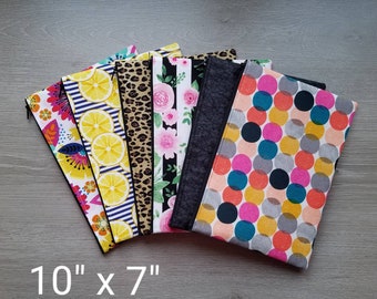 10 x 7 XL Zipper Pouch, Purse Organizer, Money Bag, Gift for Her, Diaper, Tools, Tablet Case, Art Craft Project Storage, Makeup Brushes