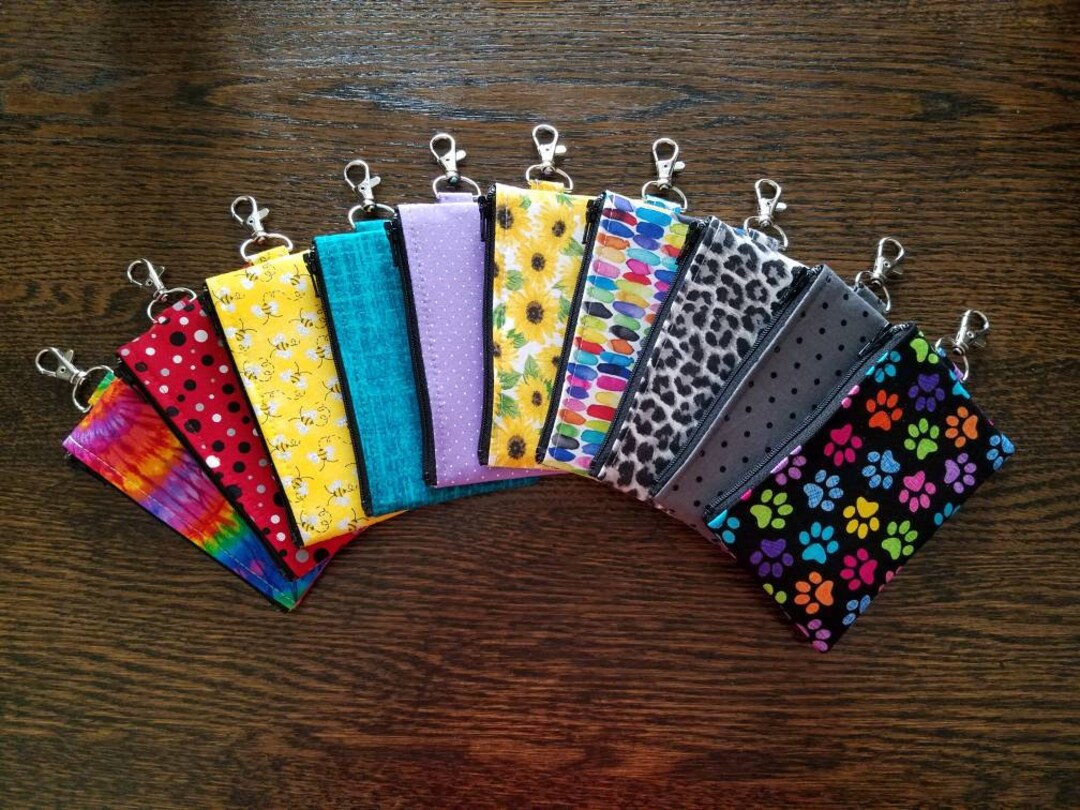 5x3 Clipon Zipper Pouch Keychain, Coin ID Bag Purse, Ear Bud Holder, Clip on Key Chain Wallet