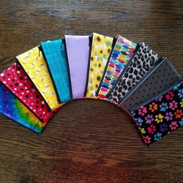 5 x 3 fabric zippered pouch bag credit card wallet ladies zip purse ID holder