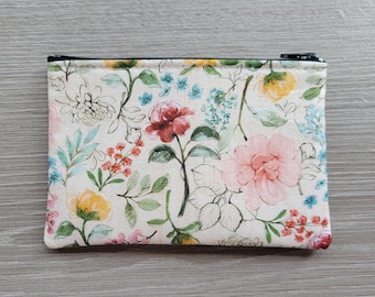 Pick Your Size Vintage Wildflower Fabric Zipper Pouch: Floral Coin Purse Cosmetic Bag