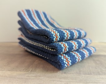 Handwoven UVA Dishcloth Set: Cavalier Blue, Orange, and White