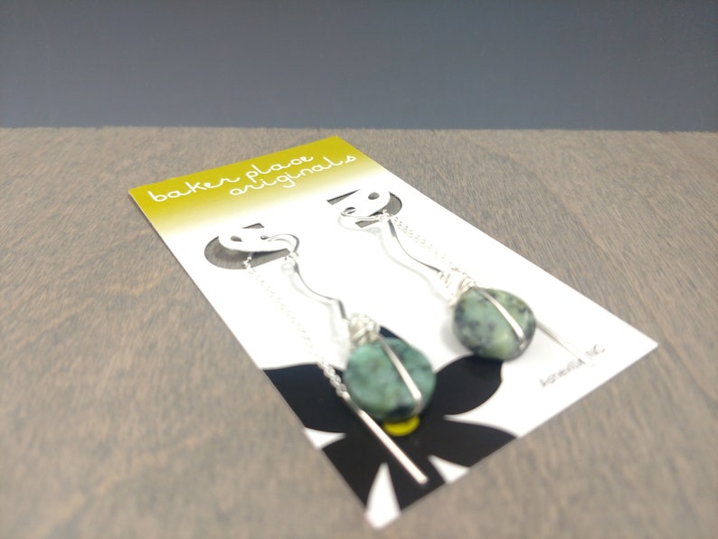 Sterling Threaders Stone Jewelry Ready to Ship Aqua Earrings African Turquoise Jasper Earrings Jasper Jewelry Threader Earrings