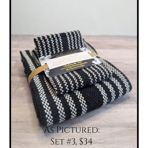 Handwoven Farmhouse Dishtowel Set: Black & Ivory Kitchen Linens