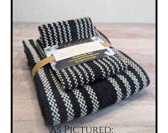 Handwoven Farmhouse Dishtowel Set: Black & Ivory Kitchen Linens