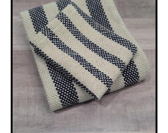 Handwoven Navy & Ivory Dishcloth/Towel Set: Cotton-Linen Kitchen Linens