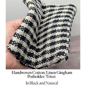 Handwoven Potholder: Black and White Gingham, Trivet, Hotpad