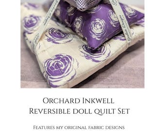 Purple Doll Quilt: Patchwork, Floral, Doll Pillows, Sateen