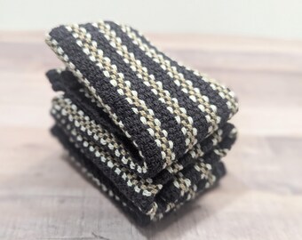 Dishcloth, Black, Khaki, Handwoven, Kitchen, Made In Virginia, Gift Set, Housewarming, First Apartment, cotton