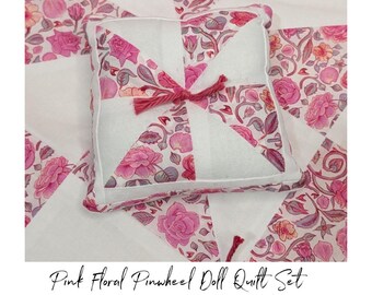 Doll Quilt: Pink Pinwheel, Doll Bedding, Penrose