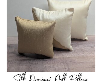 Handmade Silk Dupioni Doll Pillows: Ivory, Gold, Tufted Bedding Accessories