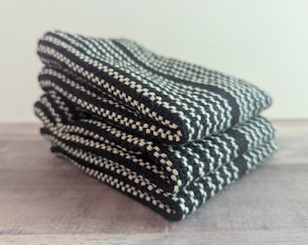 Handwoven Dishcloth Set: Black & Ivory Farmhouse Kitchen Linens