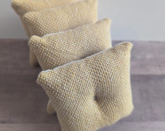 Handwoven Doll Pillow: Gold & Ivory Tufted Throw Pillow