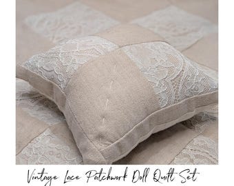Doll Quilt: Handmade, Patchwork, Lace, Neutral