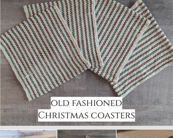 Handwoven Coasters: Old Fashioned Christmas Colors