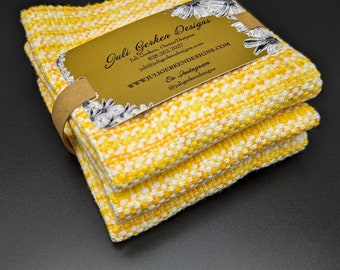 Handmade Woven Baby Washcloths: Yellow & White Cotton, Set of 3