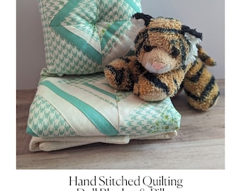 Handmade Doll Quilt: Mint String Patchwork, 18 Inch Doll Bedding