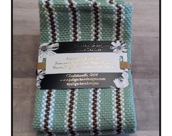 Handwoven Cotton Dishcloth Set: Sage Green & Copper Kitchen Linens