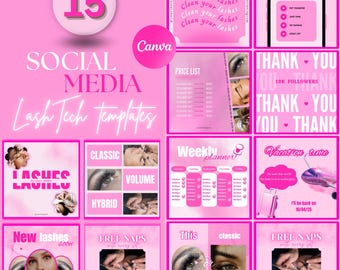 Pink Lash Tech Instagram Post Templates: Editable Canva Bundle (Digital Download)