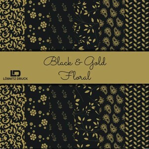 Bastelpapier Set Floral Black & Gold 6-teilig 29,5x29,5 cm Designpapier Naturpapier schwarz Journal Scrapbooking Pattern Kreativpapier