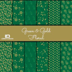 Bastelpapier Set Floral Green & Gold 6-teilig 29,5x29,5 cm Designpapier Naturpapier grün Journal Scrapbooking Pattern Deko Kreativpapier