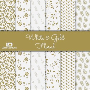 Bastelpapier Set Floral White & Gold 6-teilig 29,5x29,5 cm Designpapier Naturpapier weiß Journal Scrapbooking Pattern Kreativpapier Design