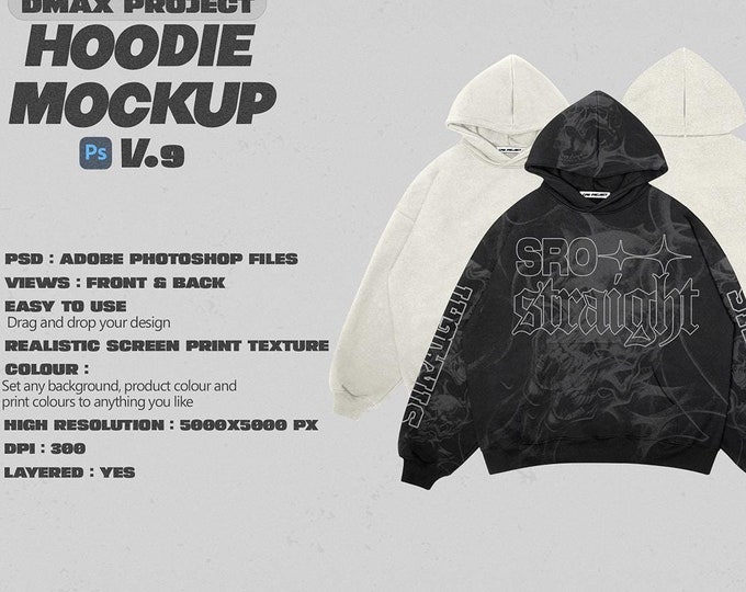 HOODIE MOCKUP - Realistic Hoodie Mockup DMAX project v.9 - Editable photoshop files