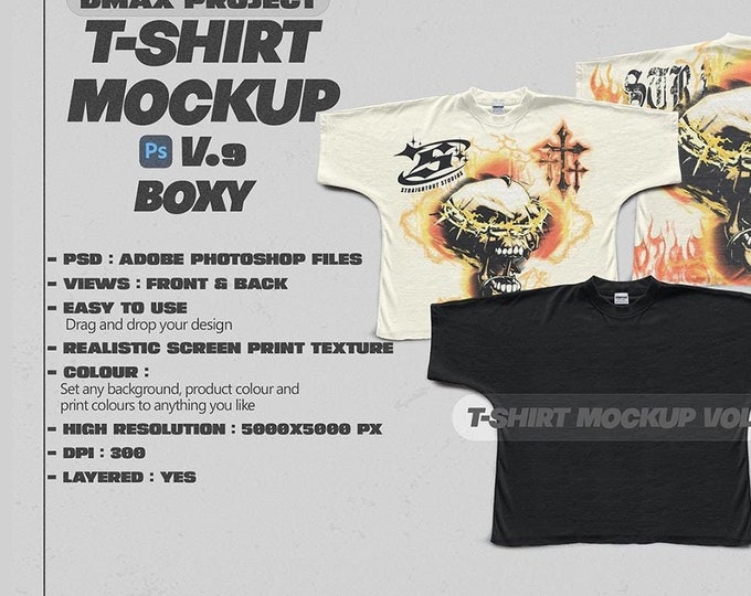 Boxy Mockup - T-SHIRT MOCKUP v.9 - realistic texture