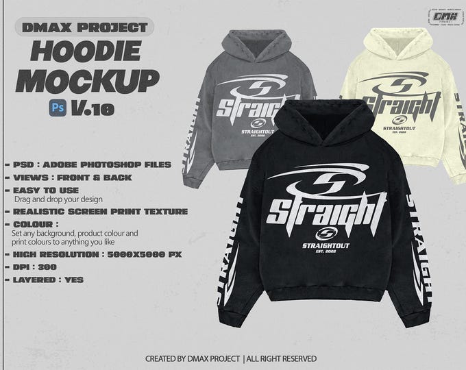 heavy realistic Hoodie Mockup- boxy mockup - photoshop files - realistic mockup by dmax prject