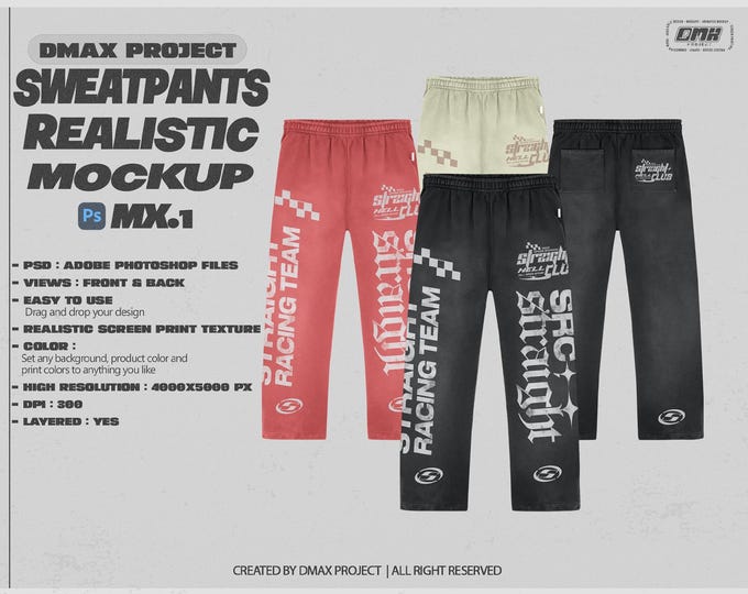 Sweatpants Mockup PSD – Realistic Texture | Front & Back View | Editable Photoshop Template | 4000x5000px