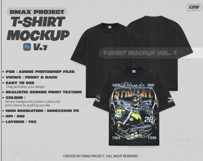 MOCKUP - mockup T-shirt editable, photoshop files, realistic T-shirt mockup, heavyweight mockup by dmax project, digital tech pack