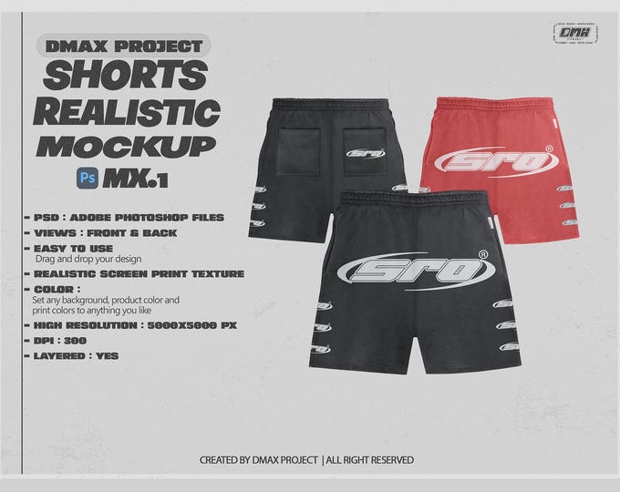 Shorts Mockup PSD – Front & Back View | Realistic Texture| Editable Photoshop Template