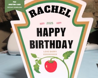 Modèle personnalisé de sauce tomate ketchup étiquette carte de voeux fichier PNG de coupe drôle nouveauté cadeau pour anniversaires occasions spéciales