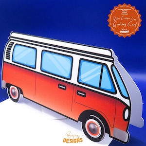 Carte de voeux imprimable en forme de camping-car rétro | Carte numérique pliable DIY | Téléchargement instantané | Carte unique pour un anniversaire, un mariage ou une fête