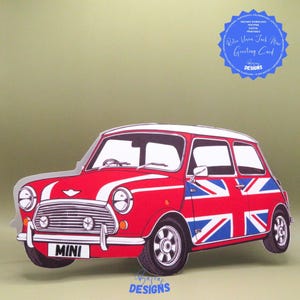 Mini carte de voeux en forme de voiture Union Jack – Carte pliable imprimable | Téléchargement numérique | Classique | Modèle personnalisé PDF et PNG | Cricut