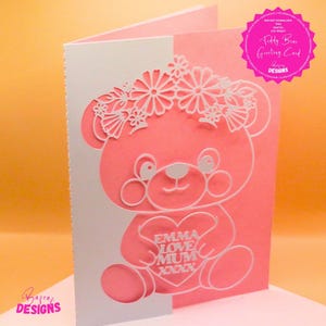 Personalised Teddy Bear Heart Template Label Greeting Card PNG Cut File Funny Novelty Gift for Birthdays Anniversaries Special Occasions